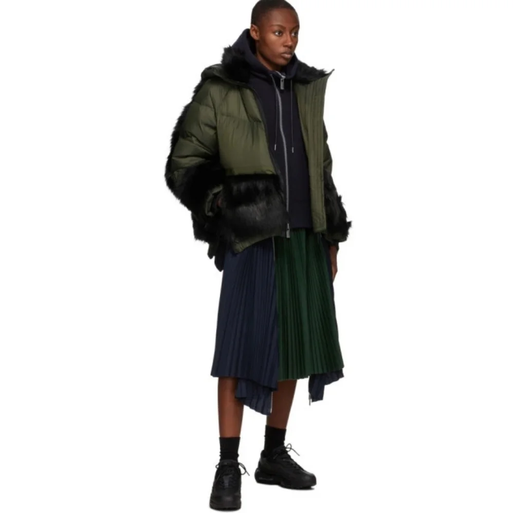 Nike Sacai Edition Down NGR Faux Gur Puffer Parka in Olive Green - Picture 3 of 14